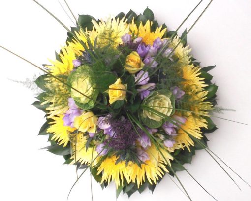 Funeral posie purple and yellow