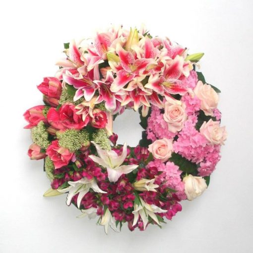 Funeral wreath pinks